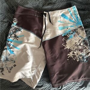 Local Motion Swim Board Shorts - Brown/turquoise/beige
